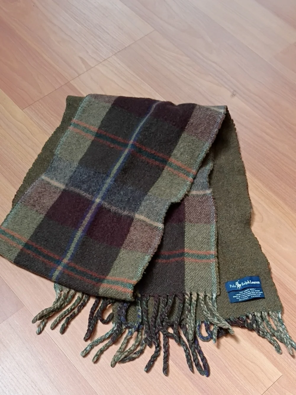 Polo by Ralph Lauren Olive and Brown Plaid Wool Scarf